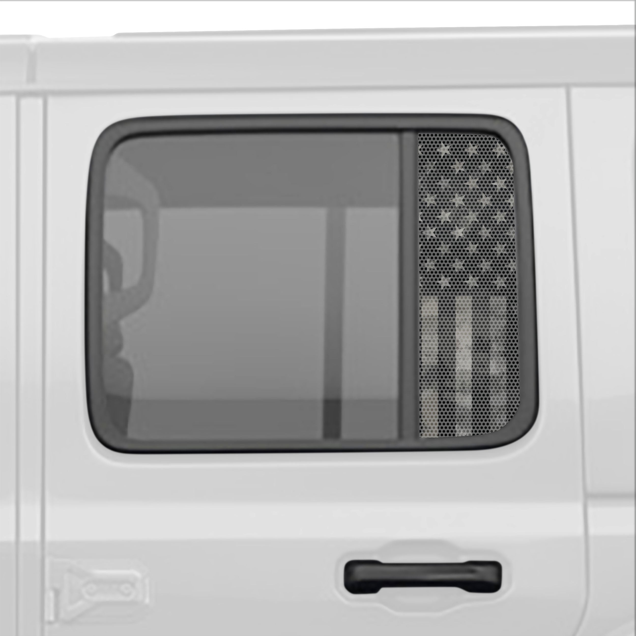 American Flag Perforated Rear Door Side Window Accent Decal Kit For Jeep Wrangler / Gladiator 4 door (2018-2026)