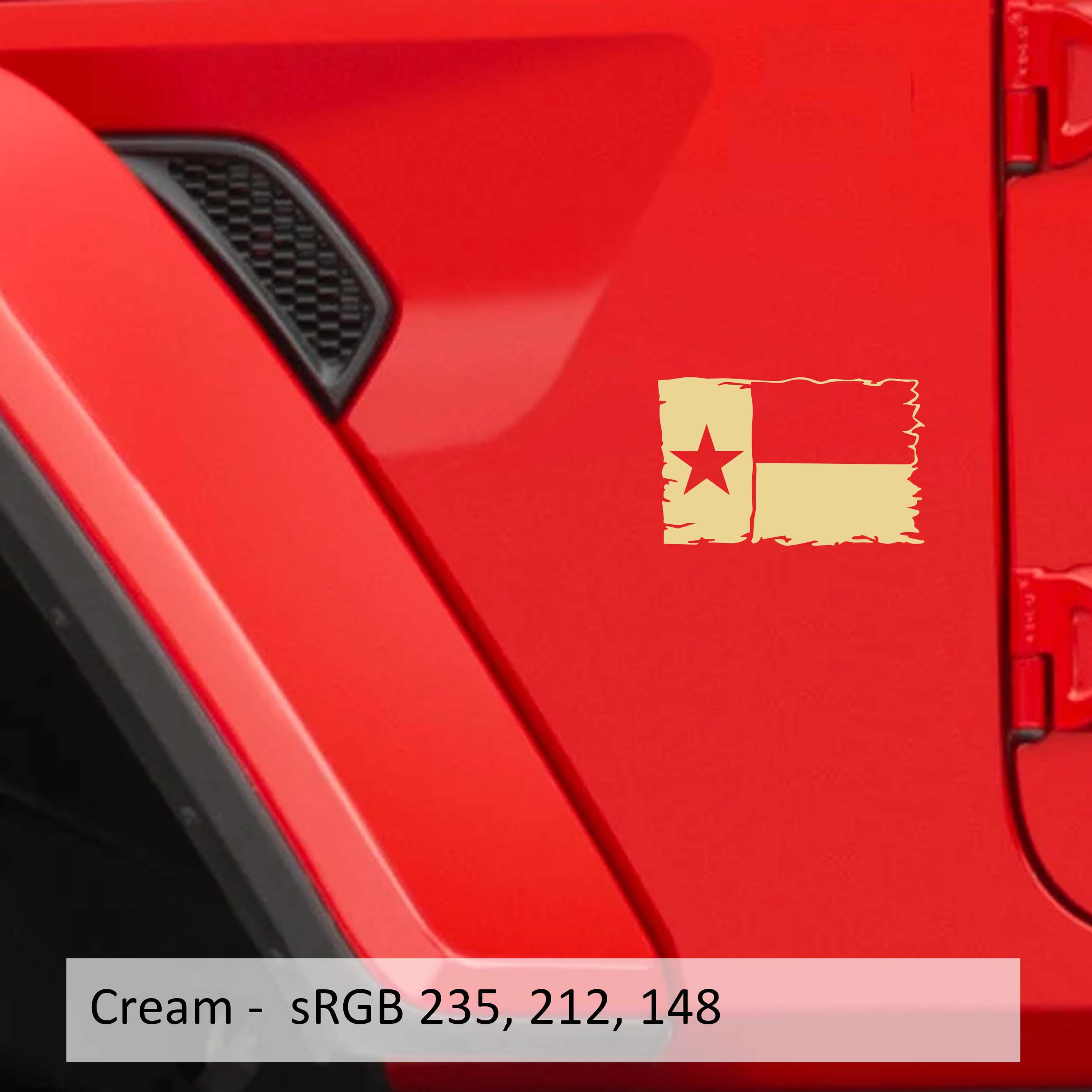 Cream Lone Star Texas tattered state flag fender decal pair on transparent transfer sheet preview