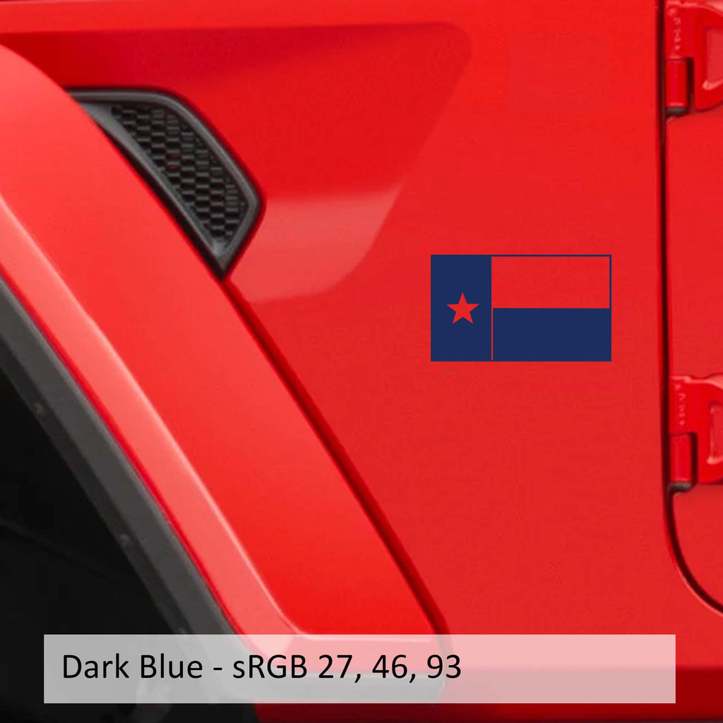 Dark blue Lone Star Texas state flag fender vinyl decal pair for Jeep Wrangler Gladiator.