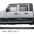 Black topographic contour map vinyl decal applied to silver Jeep Gladiator JT rocker panel
