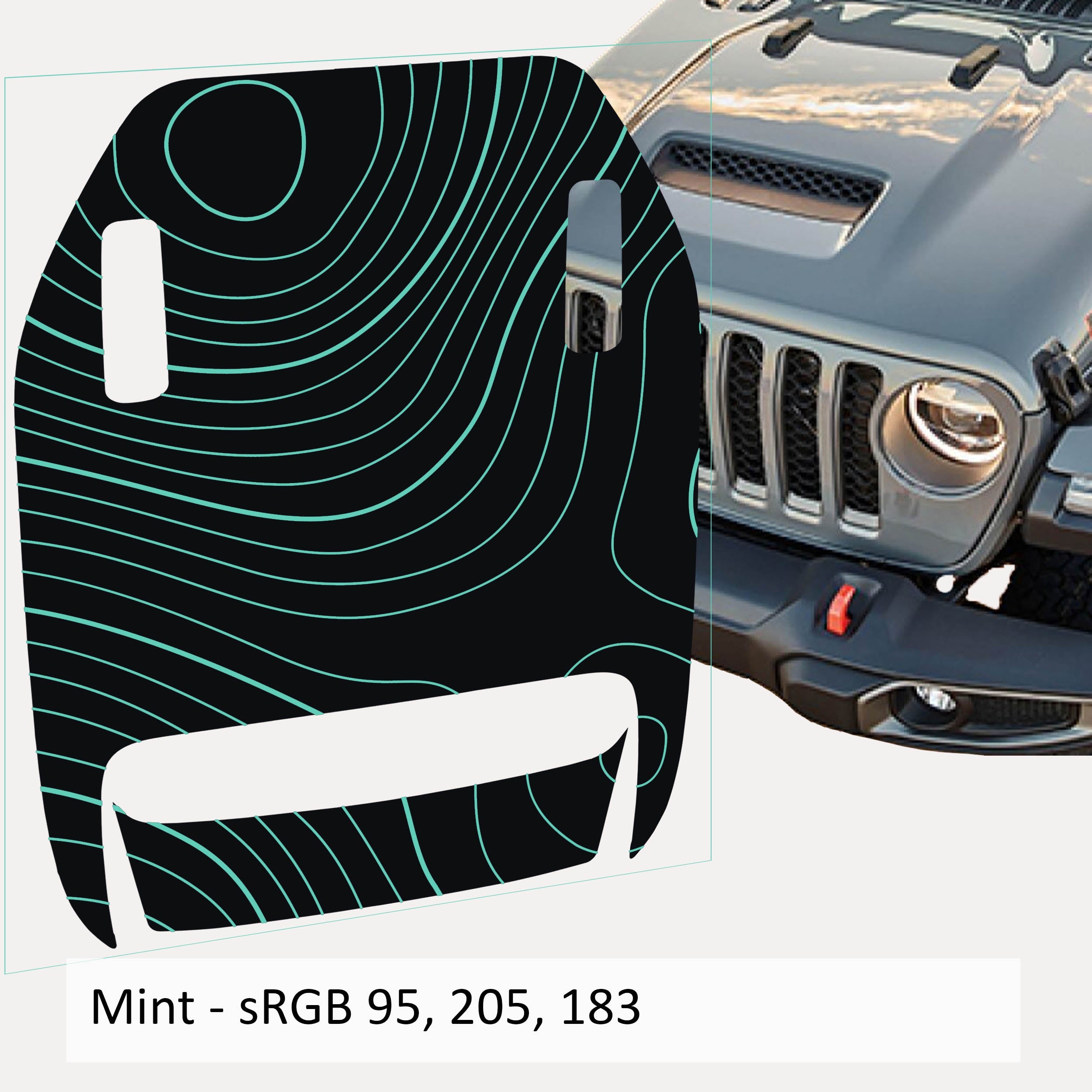 Topographical Clawed Foot Hood 2-Layer Decal - Fits 2018+ Wrangler JL 392 Gladiator JT Mojave