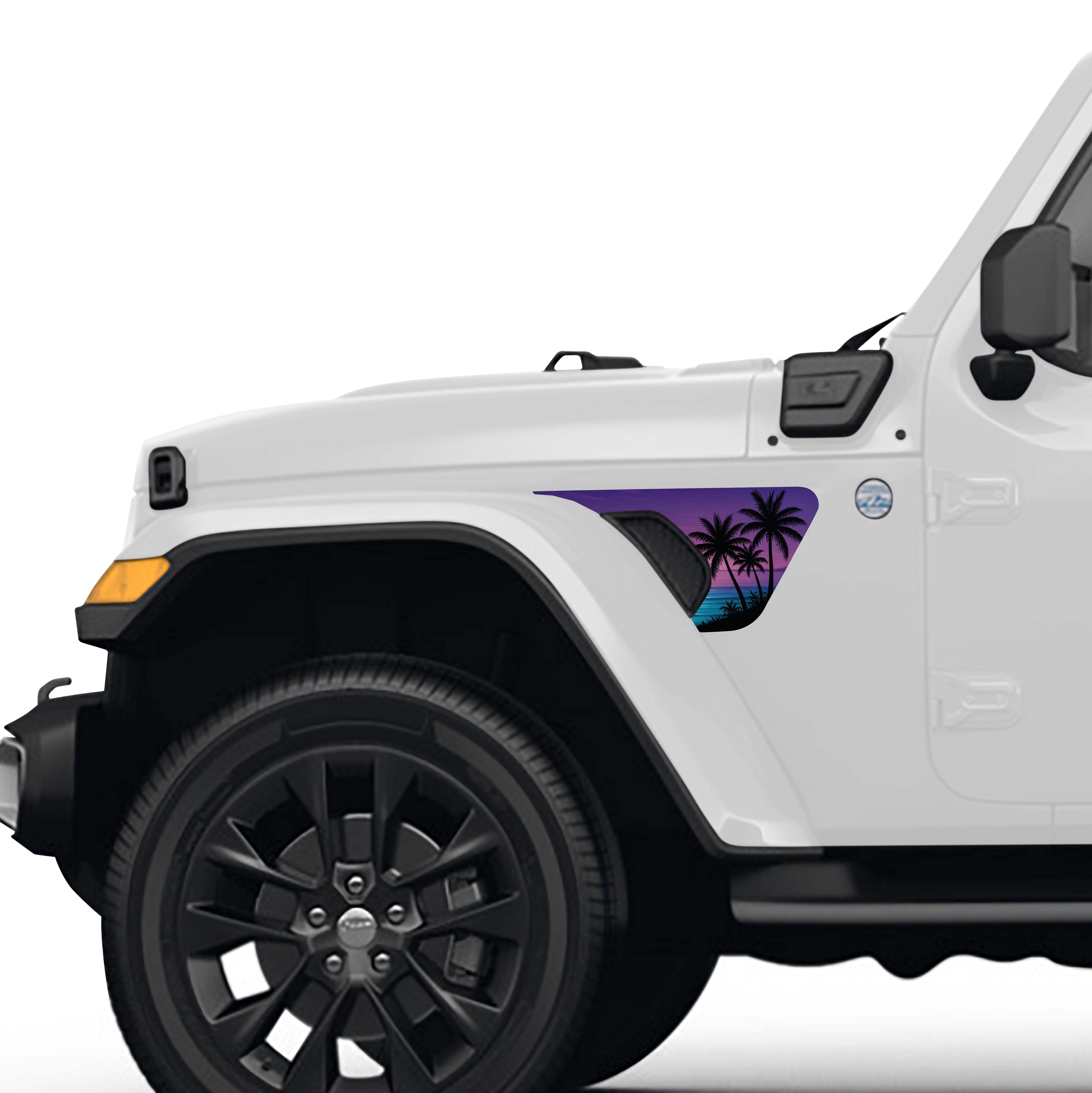 Tropical Sunset Palms 2pc Vinyl Fender Decal Set - Fits Jeep Wrangler JL/Jeep Gladiator JT 2018+