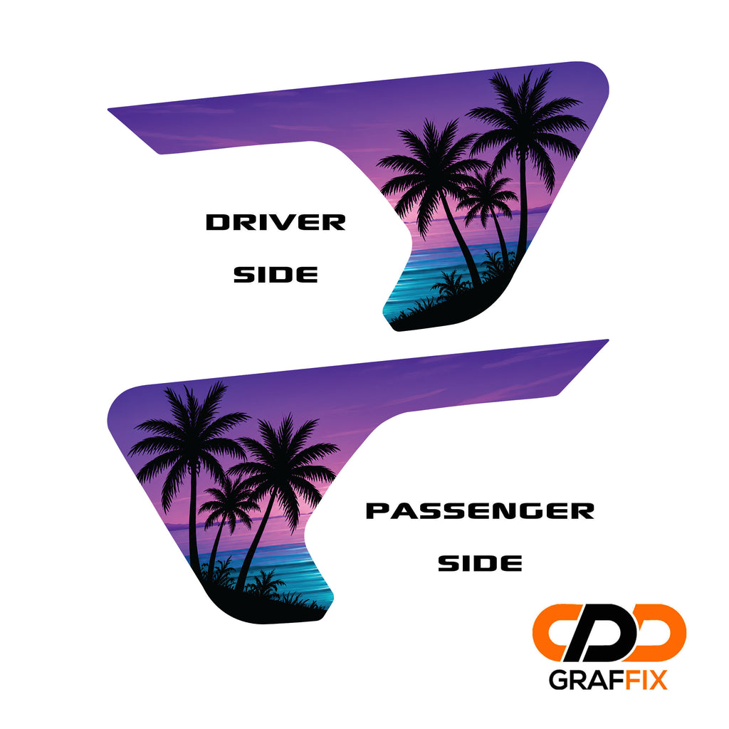 Tropical Sunset Palms 2pc Vinyl Fender Decal Set - Fits Jeep Wrangler JL/Jeep Gladiator JT 2018+