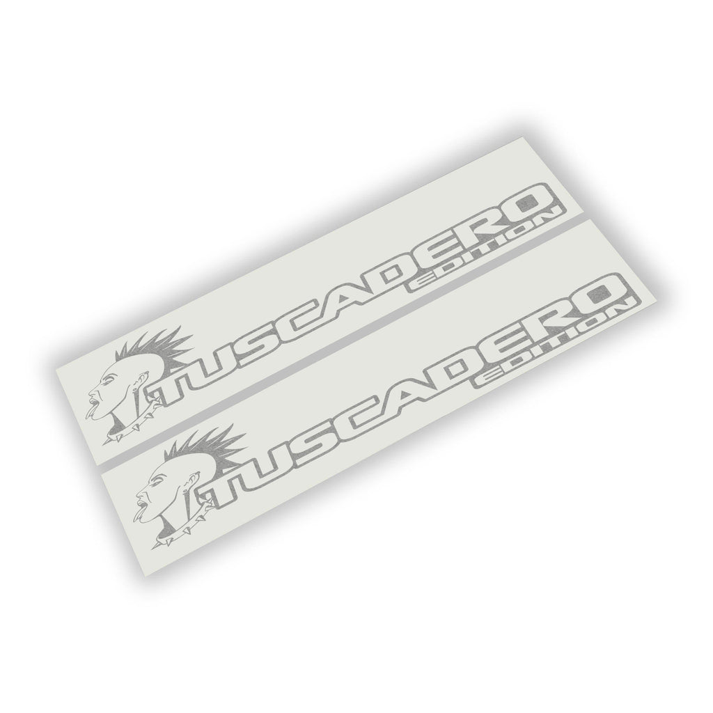 Tuscadero Rocker Edition hood vinyl decal pair featuring mohawk punk face with logo text