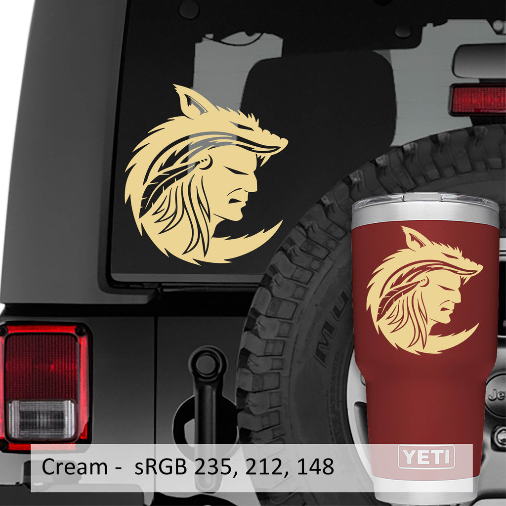 Native American Indian Warrior Wearing Wolf Head Dress Vinyl Decal