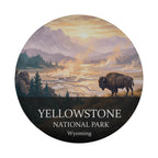 Yellowstone National Park spare tire cover without a camera hole, showing a bison beside a steaming geyser basin