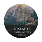 Yosemite National Park spare tire cover without a camera hole, showing a mule deer on an outcrop below Half Dome