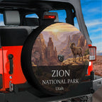 Zion National Park spare tire cover mounted on a Jeep Wrangler tailgate