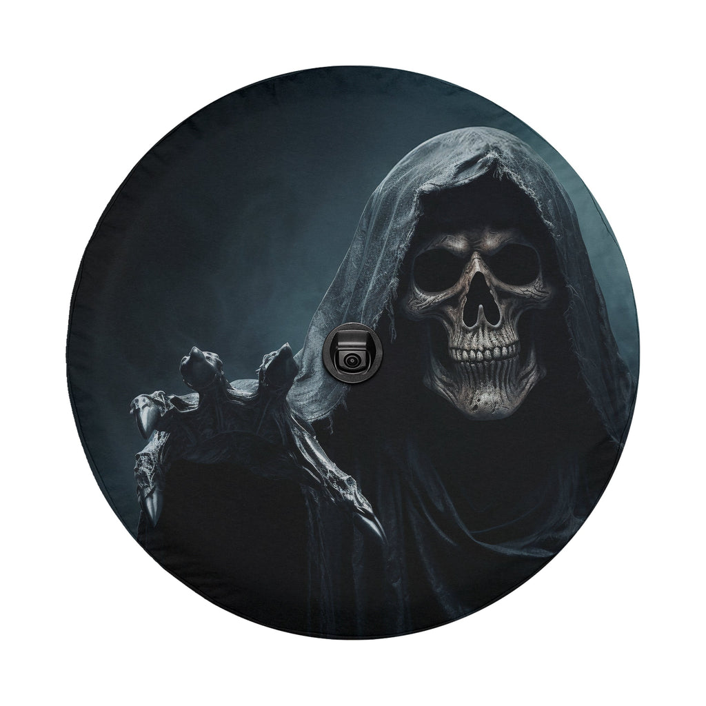 A skull with a hooded cloak is depicted in the image.