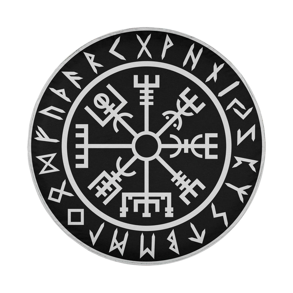 Vegvisir Norse compass tire cover no camera hole black background white runes Celtic knotwork edge