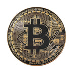 Bitcoin Crypto Token spare tire cover flat art with the golden B coin and decentralized peer-to-peer wording