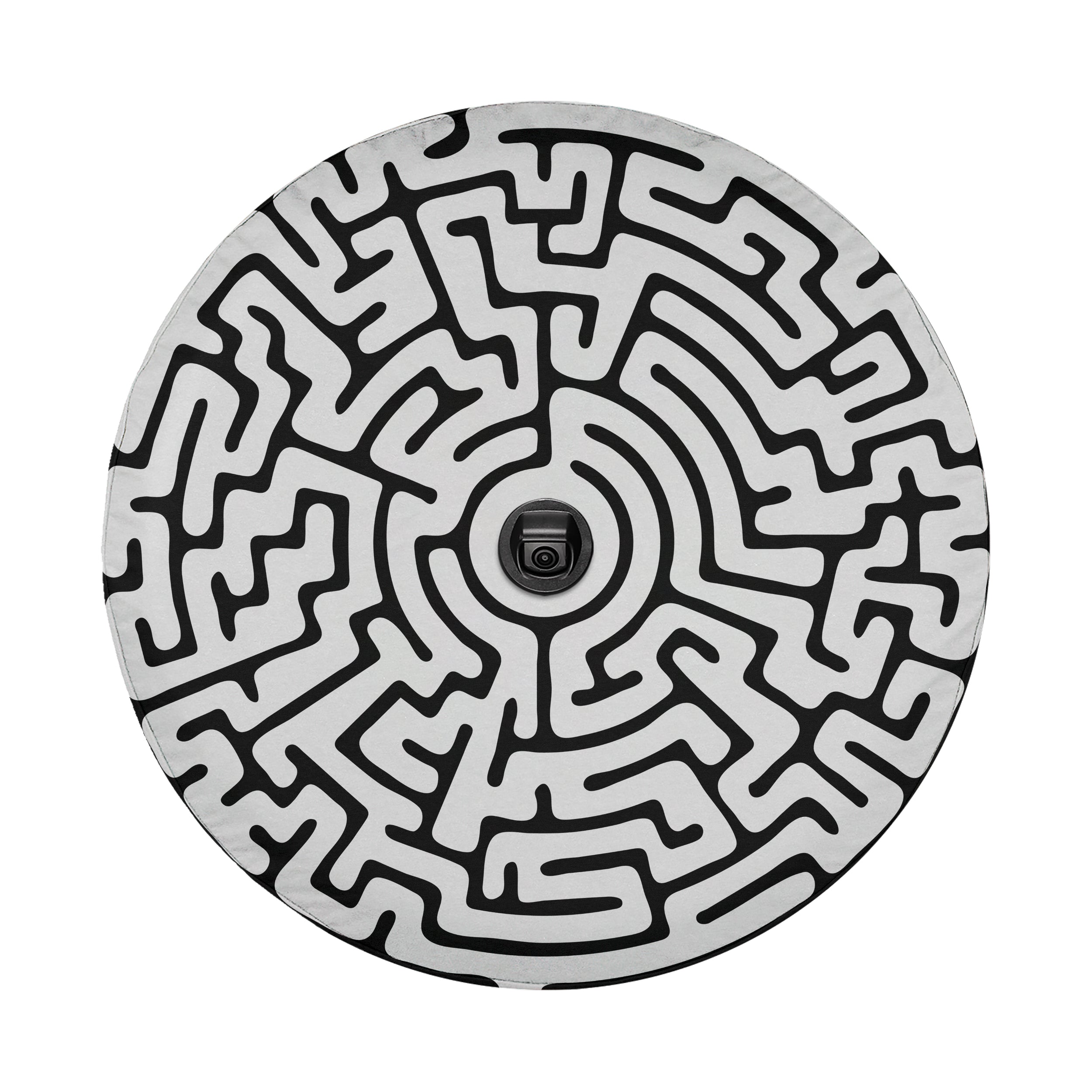 Round Maze design printed spare tire cover with optional backup camera hole by Graffix