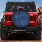 Constellation star map spare tire cover round design with white constellations on deep navy galaxy