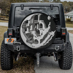 Planetary labyrinth spare tire cover with celestial maze pattern and cosmic planet design