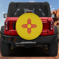 New Mexico State Flag spare tire cover round design with red Zia sun symbol on bright yellow field
