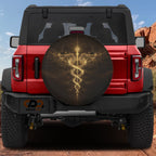 Golden Entwining Caduceus Spare Tire Cover