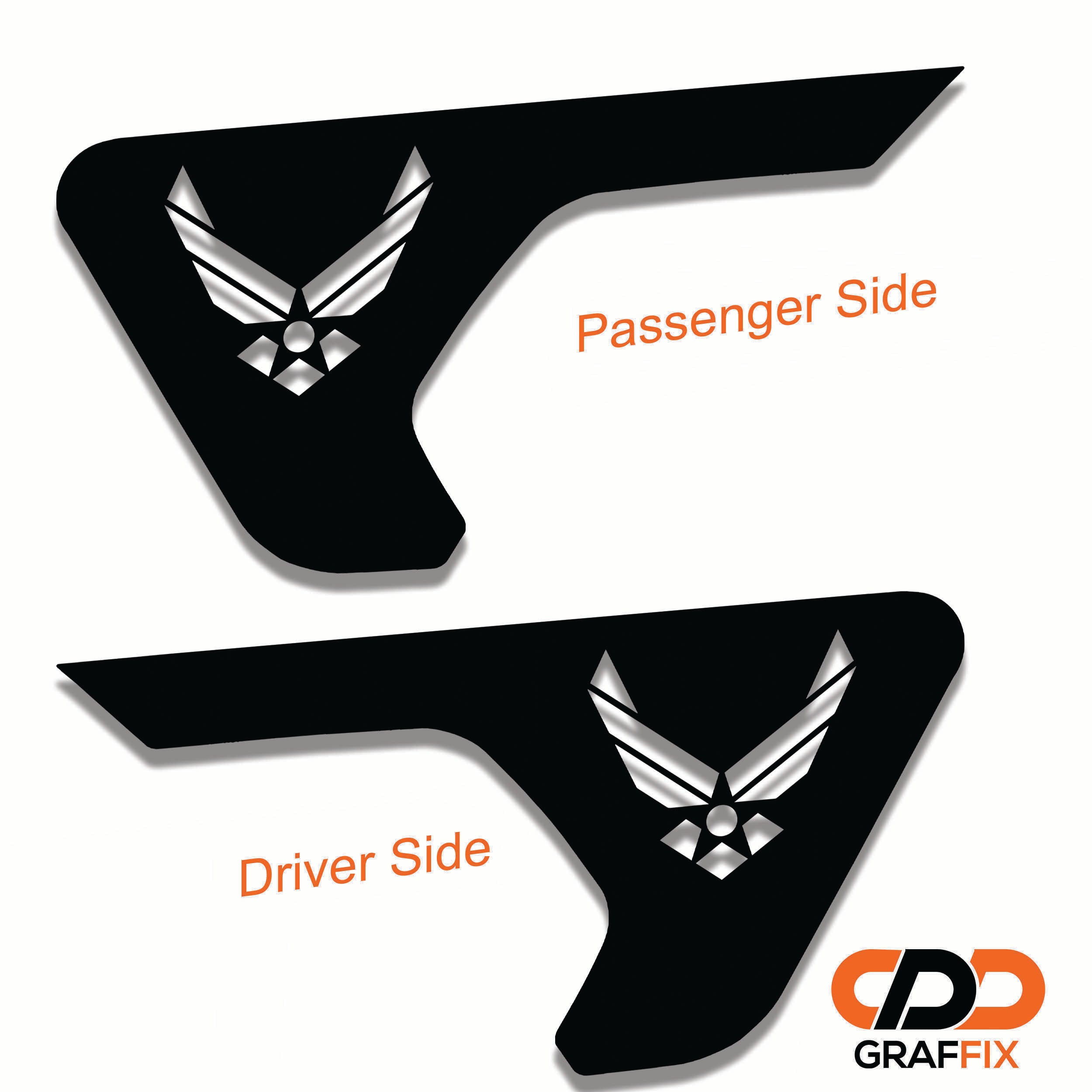 White US Air Force logo fender vent transfer decal installed on Jeep Wrangler JL Gladiator JT