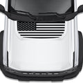 Black American flag blackout hood decal shown installed on white Ford Bronco hood top down view