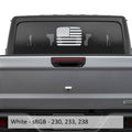 White American flag JT rear slide window vinyl decal installed on Jeep Gladiator hard top glass