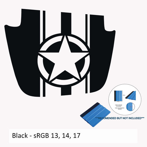 Alpha Romeo military star and stripes black blackout hood vinyl decal for Jeep JL JT 2018+