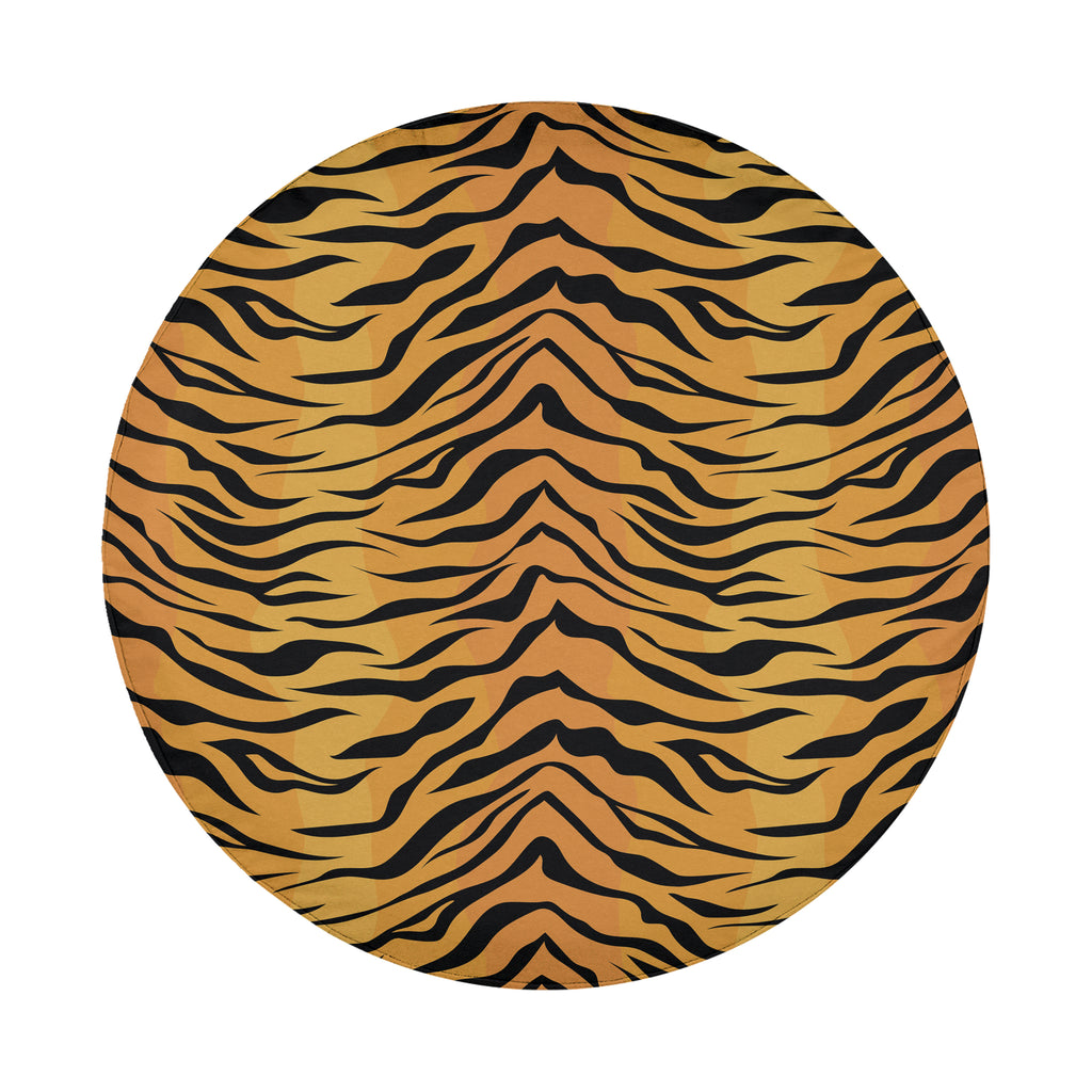 Flat Bengal tiger print spare tire cover artwork featuring vibrant orange and black tiger stripe fur pattern