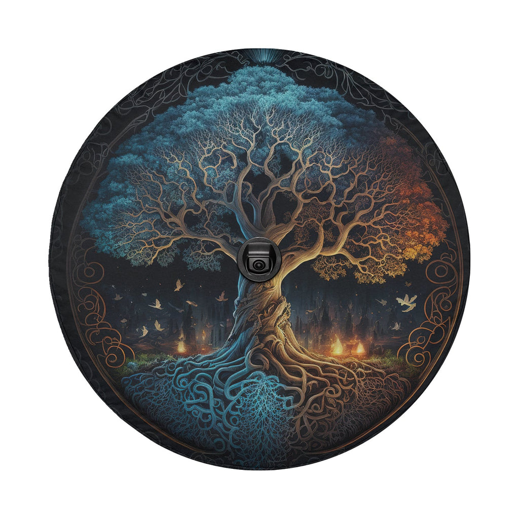 Norse Tree of Life cover with backup camera cutout mystical glowing branches roots on white background