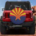 Arizona State Flag spare tire cover on red Ford Bronco rear with rays and orange copper star design