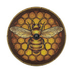 Honeycomb bee spare tire cover flat art with backup camera cutout, amber hexagons and a detailed bee