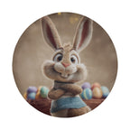 A cartoon rabbit with a smiling expression, wearing a blue sweater, is the main focus of the image.