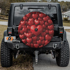 Candy Heart Cover spare tire cover detail view of layered red candy heart graphic pattern