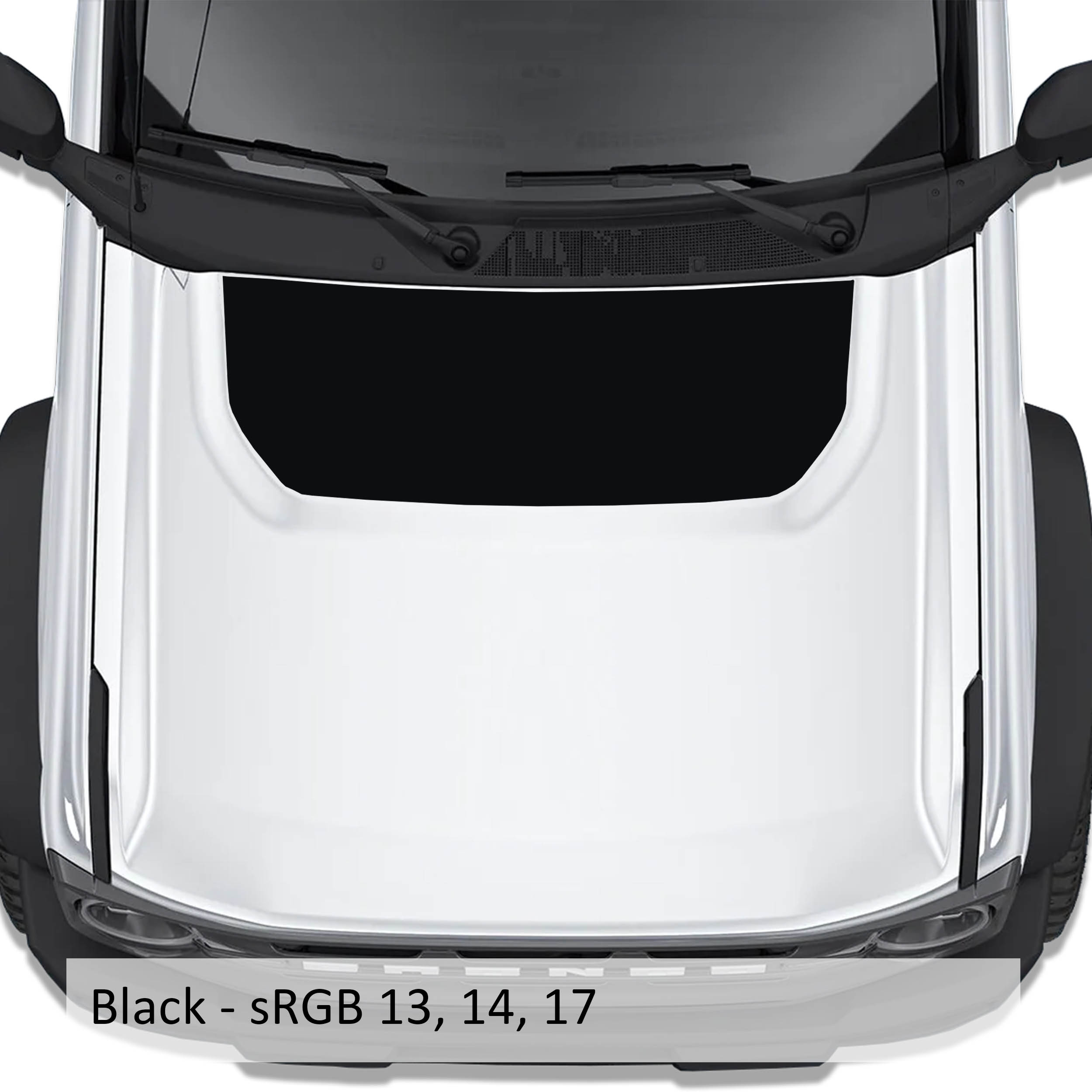 Topographical blackout hood vinyl decal in black shown installed on the hood of a 2021+ Ford Bronco