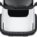 Solid black blackout hood decal shown installed on white Ford Bronco hood top down overhead view