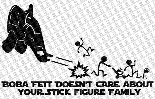 Boba Fett Doesn't Care Your Stick Figure Family Vinyl Decal