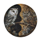 Yin-Yang Owls spare tire cover flat art with two stylized owls forming a balanced yin and yang circular composition