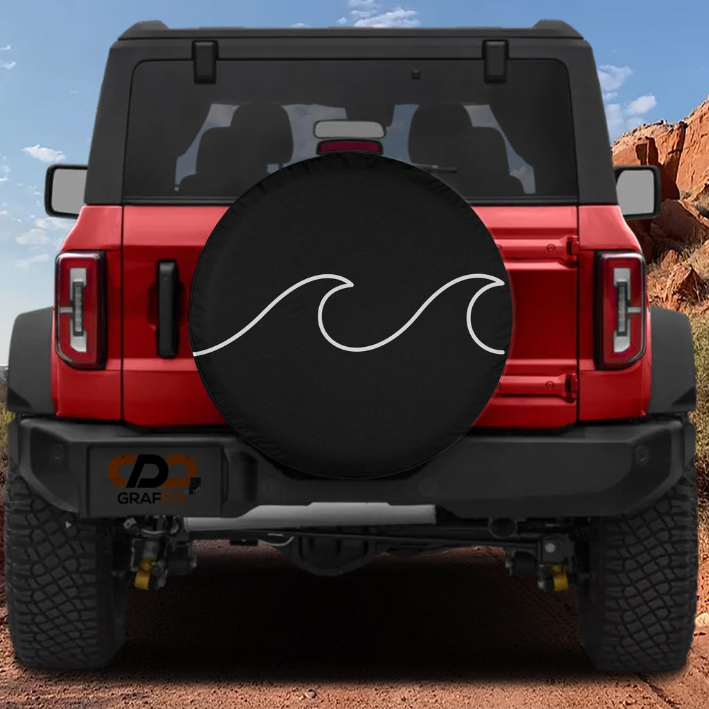 Continuous line waves spare tire cover with flowing minimalist ocean wave line art design