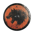 Round Fenrir wolf shield tire cover no camera hole orange weathered planks black ironwork edge