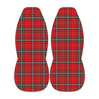 two red plaid patterned objects, which appear to be a pair of shoes or slippers.