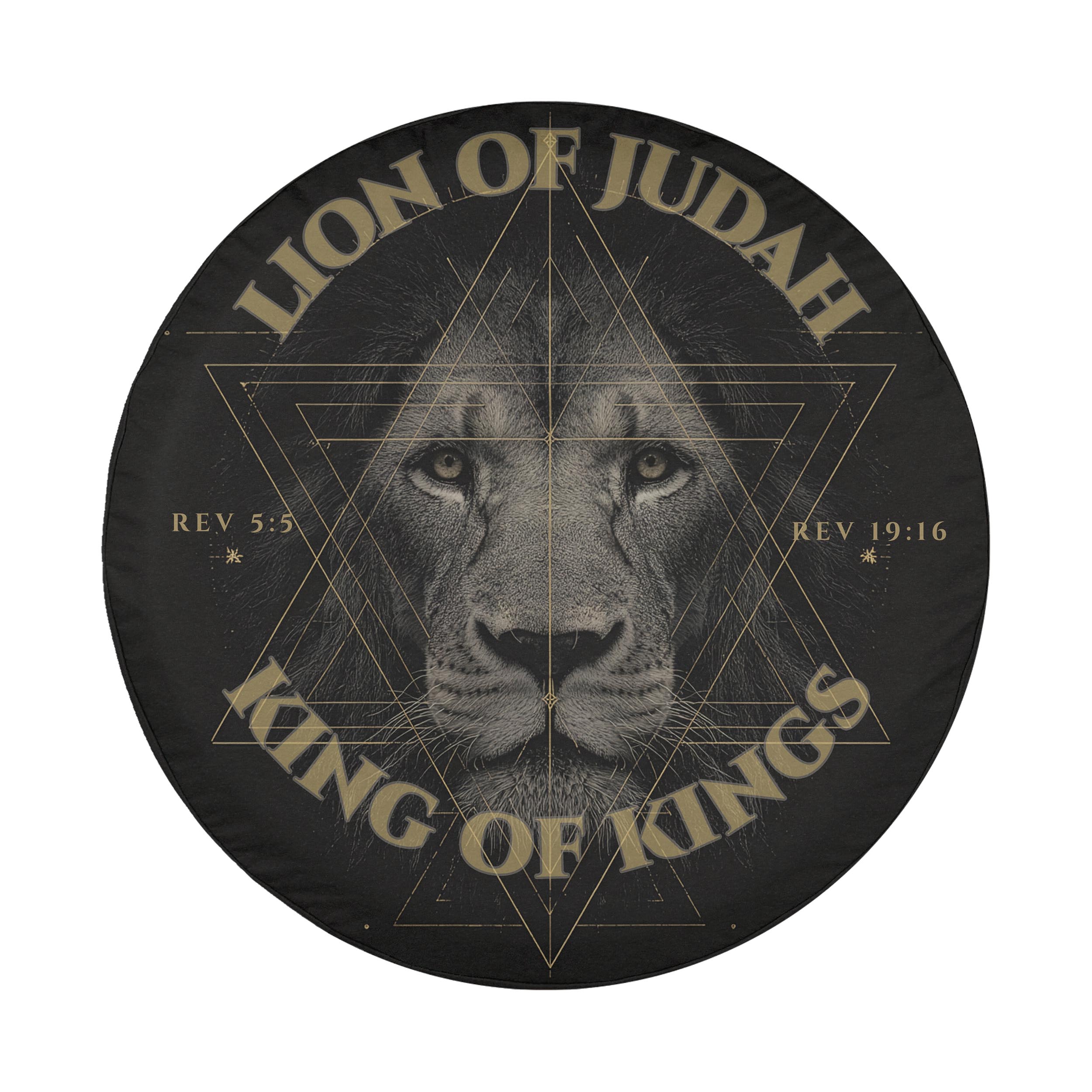 a close-up of a lion's face, with the text "LION OF JUDAH" and "KING OF KINGS" prominently displayed around the image.
