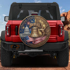 a red Jeep Wrangler with a large, circular emblem on the rear window that commemorates the 250th anniversary of the United States of America.