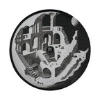Planetary labyrinth spare tire cover with celestial maze pattern and cosmic planet design