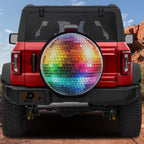 Rainbow Disco Ball design printed spare tire cover with optional backup camera hole by Graffix