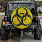 Rusty Biohazard Warning Sign Spare Tire Cover