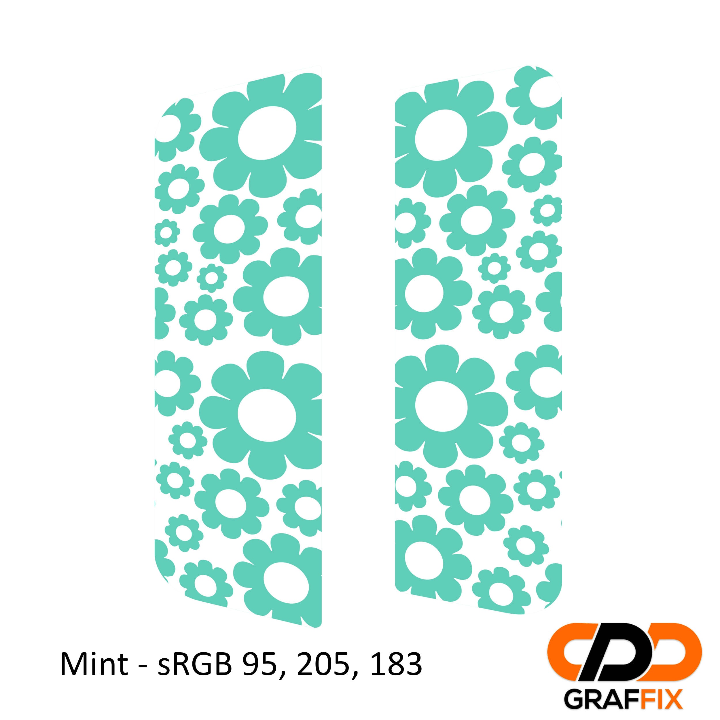 Mint daisy pattern side window decal set on Jeep Wrangler JKU 4-door 2007-2018 rear side windows