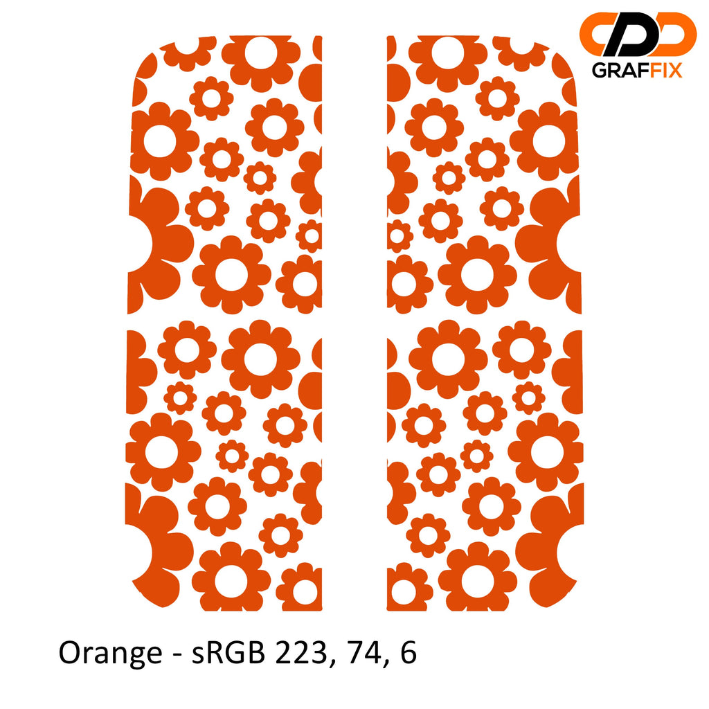 Orange daisy pattern side window decal set on Jeep Wrangler JL 2018+ Gladiator JT 2020+ glass
