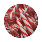 Peppermint candy cane spare tire cover artwork with red white striped sticks and round mints