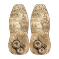 a pair of antique-style maps with intricate designs and illustrations, including ships, maps, and compass roses.