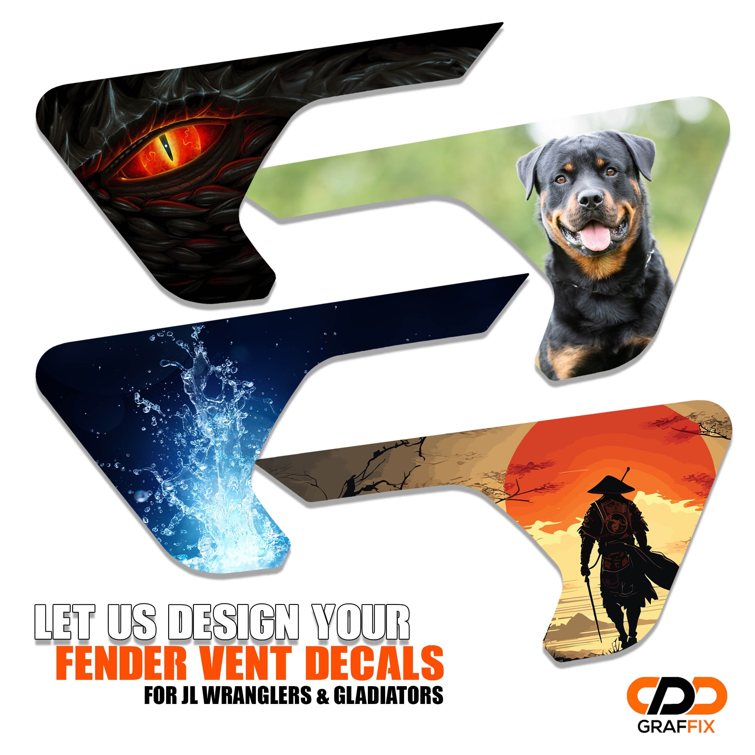 Jeep Wrangler JL Gladiator JT fender vent decal sample design custom personalized graphic