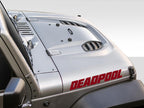 Deadpool font sample for custom text Jeep hood lettering decal shown in comic-book style black letters