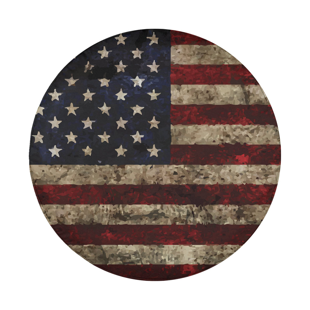 Stitched fabric edge and grommet detail of Rustic American Flag spare tire cover