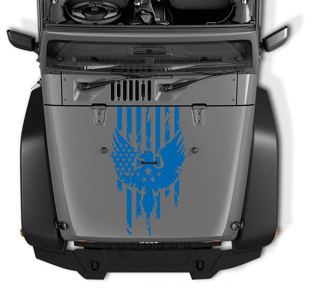 Distressed American Flag w/ Eagle Blackout Hood Decal Vinyl